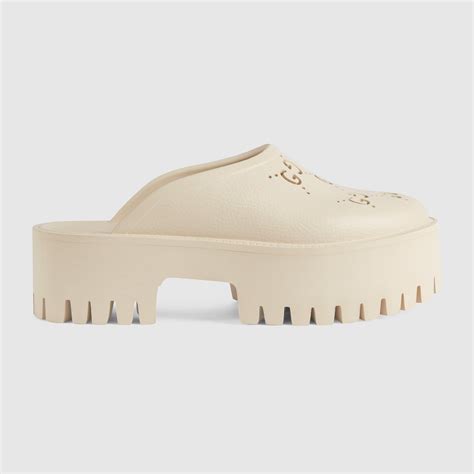 gucci platform rubber slides|Gucci platform perforated g sandal.